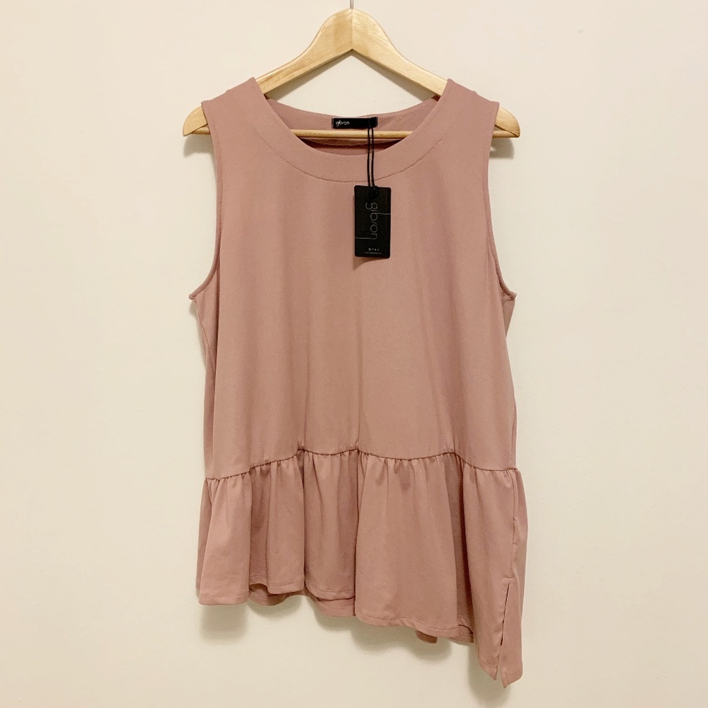 Nordstrom Gibson Pink Asymmetrical Ruffle Hem Tank - Picture 1 of 7